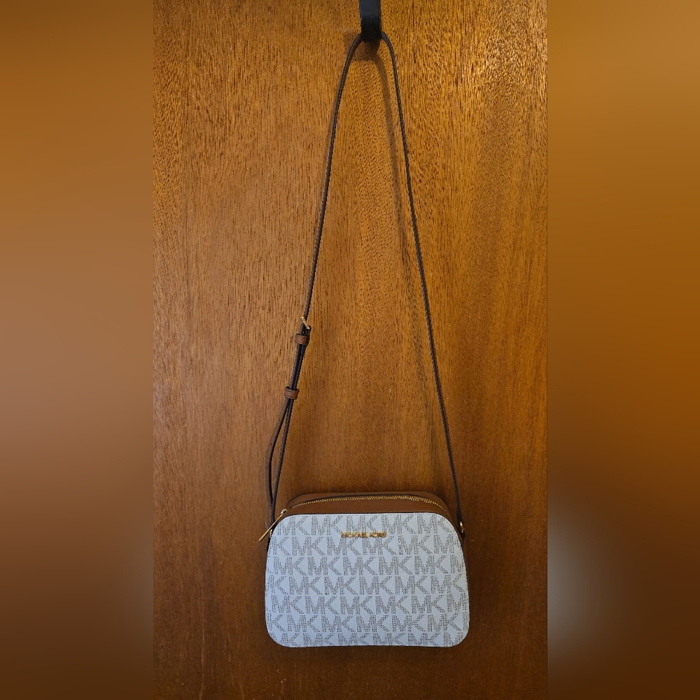Michael Kors Monogram Crossbody Bag in Gray and Brown